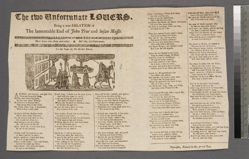 The two unfortunate lovers. Being a true relation of the lamentable end of John True and Susan Massie. Their lives this ditty doth relate, tho' they dy'd unfortunate. To the tune of, The bride's burial