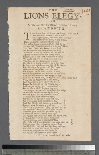 The lions elegy, or Verses on the death of the three lions in the Tower