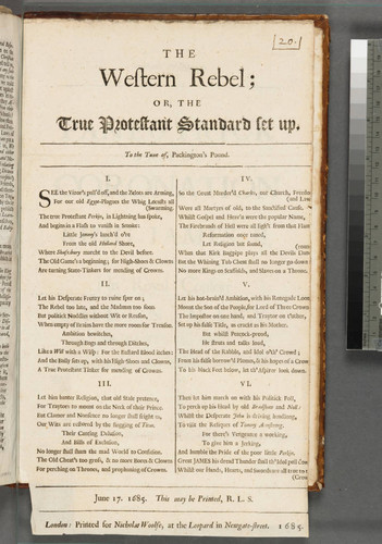 The western rebel or, The true Protestant standard set up, to the tune of, Packington's pound