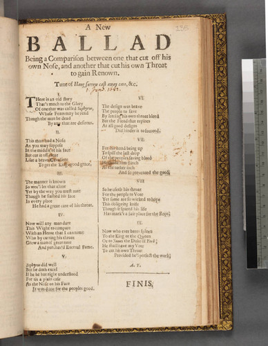 A new ballad being a comparison between one that cut off his own nose, and another that cut his own throat to gain renown. Tune of Hang sorrow cast away care, &c