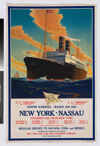 Winter Schedule - Season 1921-1922 : New York - Nassau