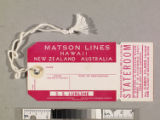 Matson Lines Hawaii - New Zealand - Australia baggage tag