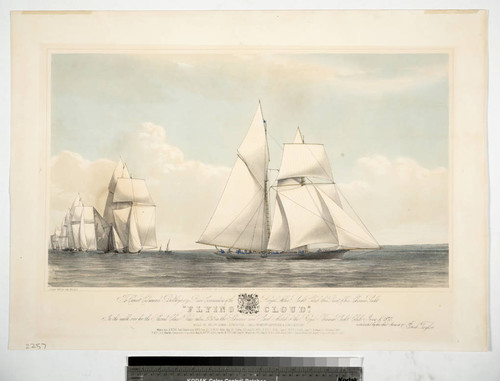 To Count Edmund Batthyany, Rear Commodore of the Royal Albert Yacht Club, this print of his schooner yacht "Flying Cloud," in the walk over for the second class prize, value £50, in the schooner and yawl match of the Royal Thames Yacht Club, June 8th 1870, is dedicated by his obed't servant, Josiah Taylor