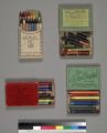 Five boxed sets of crayons manufactured by the Standard Crayon Manufacturing Company