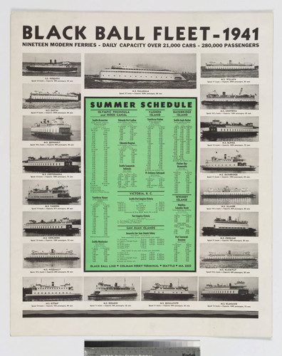 Black Ball fleet - 1941 : nineteen modern ferries - daily capacity over 21,000 cars - 280,000 passengers