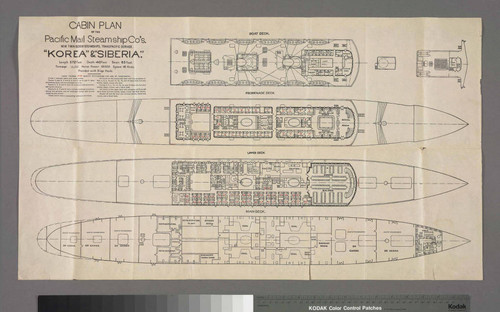 Cabin Plan of the Pacific Mail Steamship Co's. new twin screw steamships, Transpacific service, "Korea" & "Siberia"