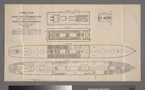 Cabin Plan of the Pacific Mail Steamship Co's. new twin screw steamships, Transpacific service,"Manchuria" & "Mongolia"