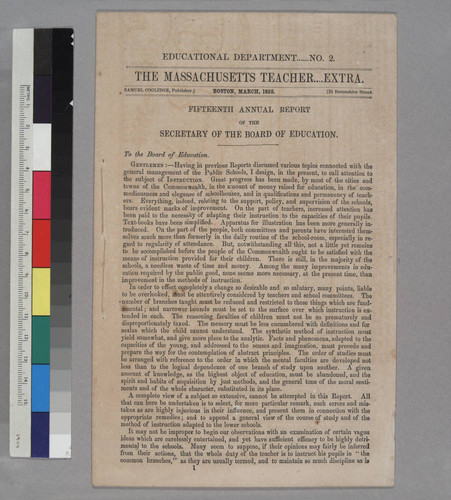 The Massachusetts Teacher...Extra: Fifteenth Annual Report of the Secretary of the Board of Education