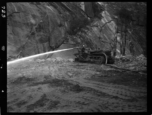 Big Creek - Mammoth Pool - Monitor unit mounted on tractor in operation