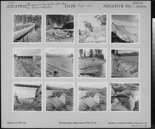 Big Creek, Huntington Lake Dams - Progress of backfills on Huntington Lake Dams by Stone & Webster Co