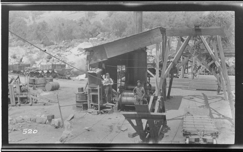 The construction crew at the hoist at the construction camps at Kaweah #3 Hydro Plant