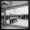 Dedication ceremony at construction of steel frame building or power plant