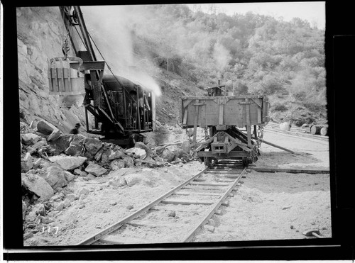 View of the construction site of the reservoir at Kaweah #3 Hydro Plant