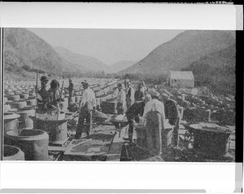 A construction crew making cement pipe for the waterway at Mill Creek #3 Hydro Plant