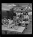 Young girls cooking in an all electric teaching kitchen