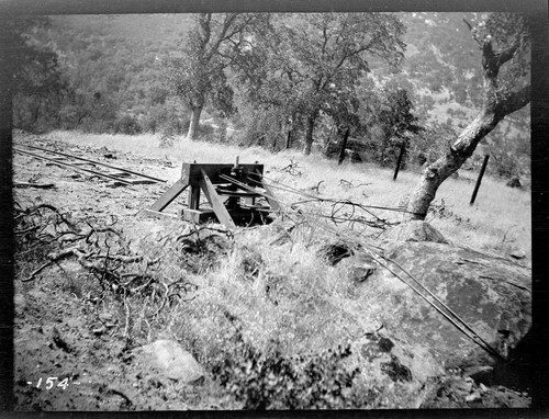 A sheave on the hoist line that hauled the pipe line up the hill to Kaweah #3 Hydro Plant