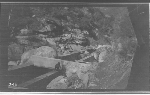 A construction crew working on the Marble Fork headworks at Kaweah #3 Hydro Plant