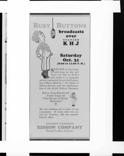 "Busy Buttons" was the symbol of Edison service in the Twenties and Thirties