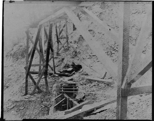 The lower flume on the #2 canal at Mill Creek broken by the landslide during the storm of April 1903