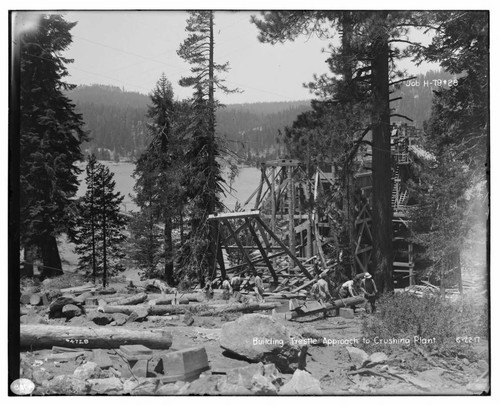 Big Creek Huntington Lake Dams - Building trestle approach to crusher plant. Job H