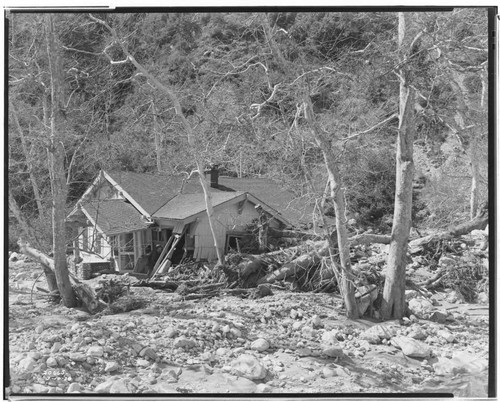 Sierra Powerhouse - Destroyed Sierra Powerhouse operator's cottage in San Antonio Canyon after flood March 2,1938. "girls dormitory"