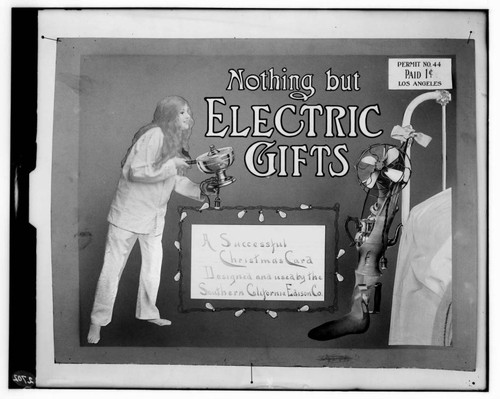 copy of Xmas card promoting Electric Gifts