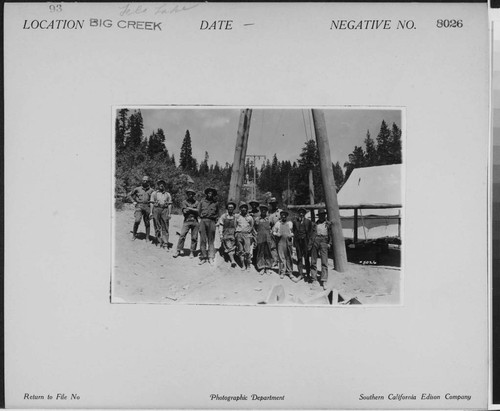 Big Creek, Florence Lake Dam - Construction gang for new Florence Lake Transmission Line