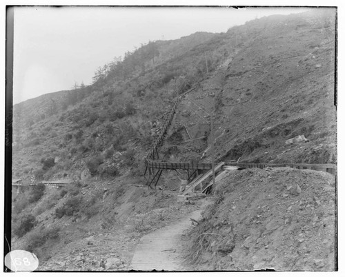 A distant view of the spillway on the flume of Mill Creek #3 Hydro Plant