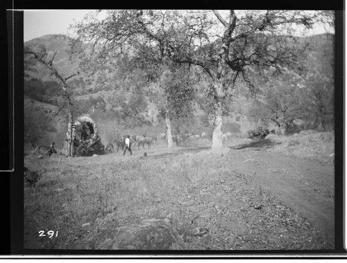 People with a horse team transporting a generator to Kaweah #3 Hydro Plant