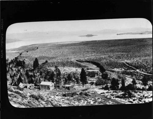 Overview shot showing Lee Vining Hydro plant in foreground