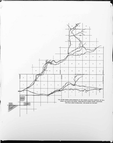 A drawing showing the positions of the hydro plants on the Santa Ana River and Mill Creek