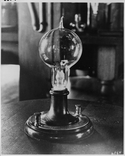 A replica of Thomas Edison's first incandescent light bulb, made on his original equipment in 1929 at the time of the 50th Anniversary of its invention