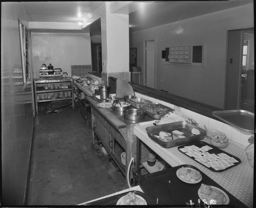 Food service counter at cafeteria buffet