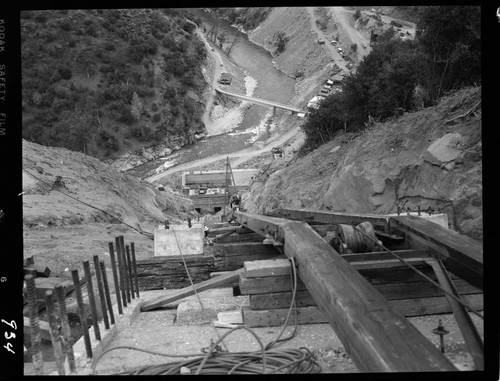 Big Creek - Mammoth Pool - View of penstock skidway looking at the powerhouse