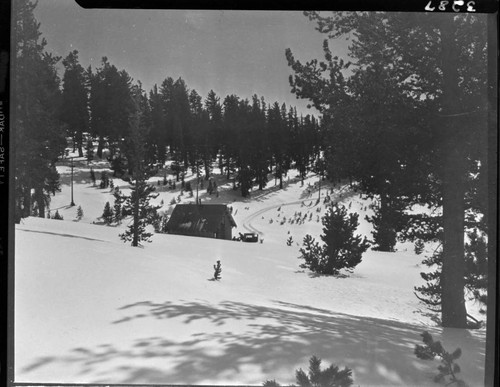 Big Creek snow survey. Shelter cabin at Kaiser Meadow in snow with sno