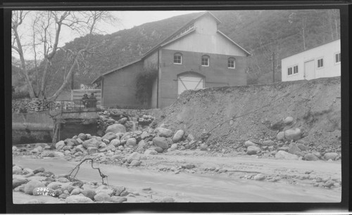 Santa Ana River #2 Powerhouse - SAR 2, damaged tailrace, lawn, and machine shop after storm