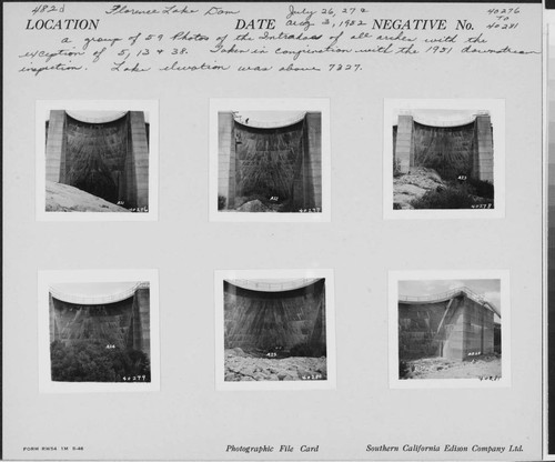 Big Creek, Florence Lake Dam - Photograph showing Intrados of Arch #25. Taken in conjunction with 1951 inspection