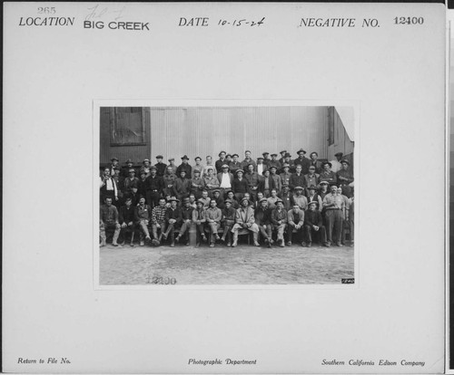 Big Creek, Florence Lake Dam - Tunnel men at Camp 60