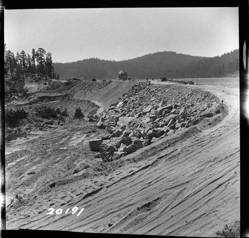 Big Creek, Huntington Lake Dams - Progress of backfills on Huntington Lake Dams by Stone & Webster Co