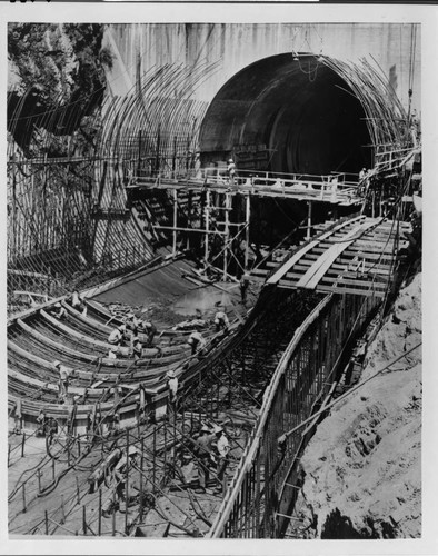 Preparing forms for pouring the concrete of the Nevada-side "stony gate"