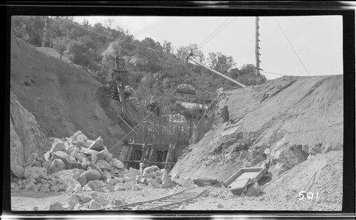 A construction crew working on the reservoir gates at Kaweah #3 Hydro Plant