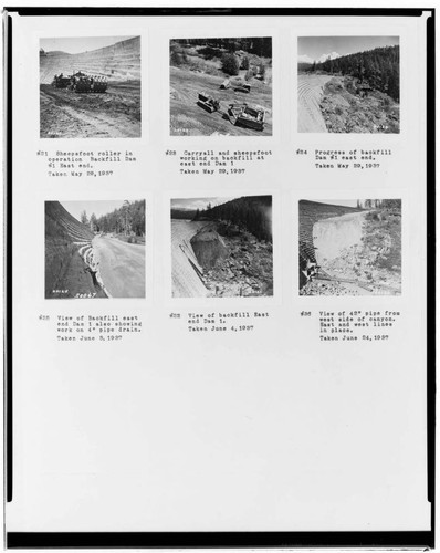 Composite copy negs of backfill work on Huntington Lake Dam 1 in May-Jun 1937