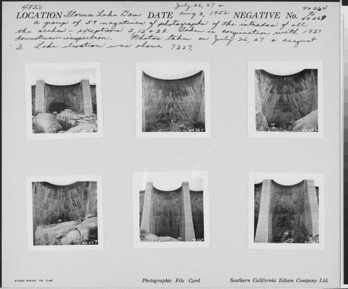 Big Creek, Florence Lake Dam - Photograph showing Intrados of Arch #11. Taken in conjunction with 1951 inspection