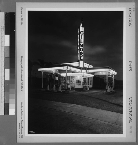 L1.6 - Lighting, service stations - Night photo of Gilmore Service Station