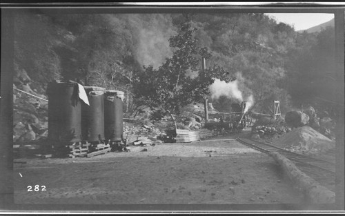 The power house yard during the installation of machinery at Kaweah #3 Hydro Plant