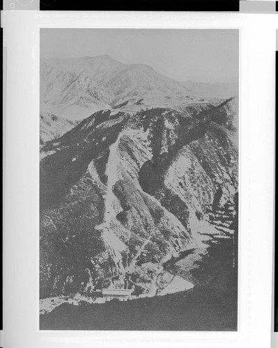 An overview of Santa Ana River #1 Hydro Plant from the opposite rim of the canyon