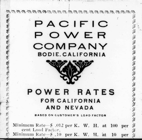 The Pacific Power Company, Bowdie California
