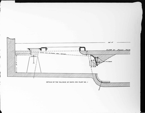 A drawing of the details of the tailrace of Santa Ana River #1 Hydro Plant