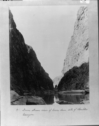 The view downstream of the lower dam site at Boulder Canyon