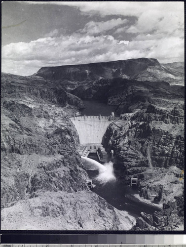 Hoover Dam from downstream while dam was spilling water from the Nevada side